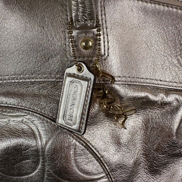 Coach Laura Gold Metallic Leather Signature Tote Bag With Charm & Zip Closure - Picture 10 of 16